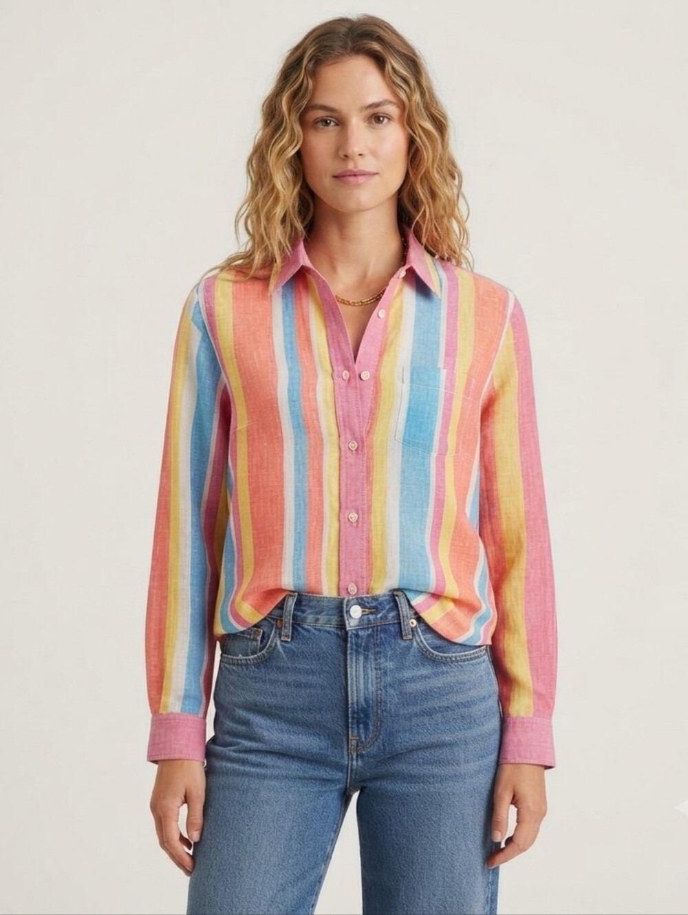 🌟 Jones Of New York Linen Colorful Button Down Top